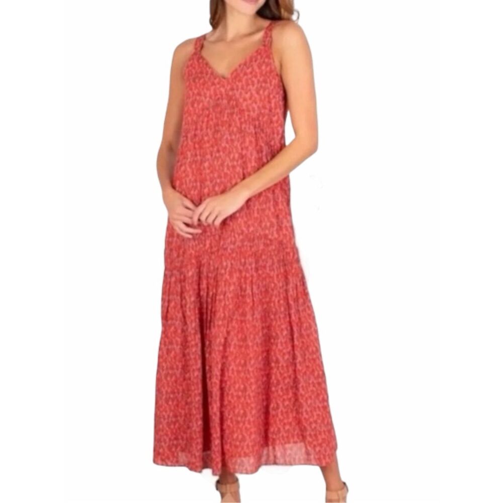 JOIE ANTHROPOLOGIE Tea Rose Print Tiered Maxi Dress V-Neck Medium